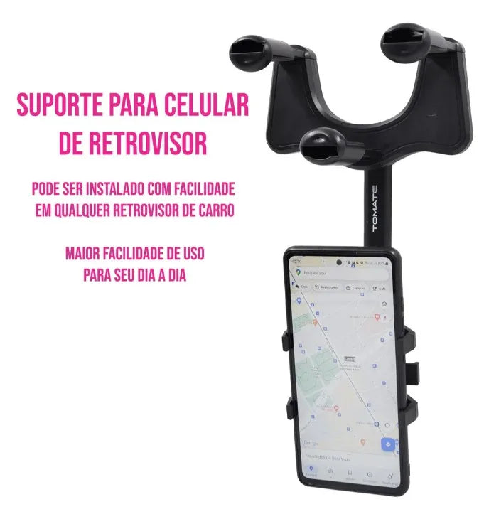 Suporte Espelho Retrovisor Central Para Celular Extensível Giro 360º